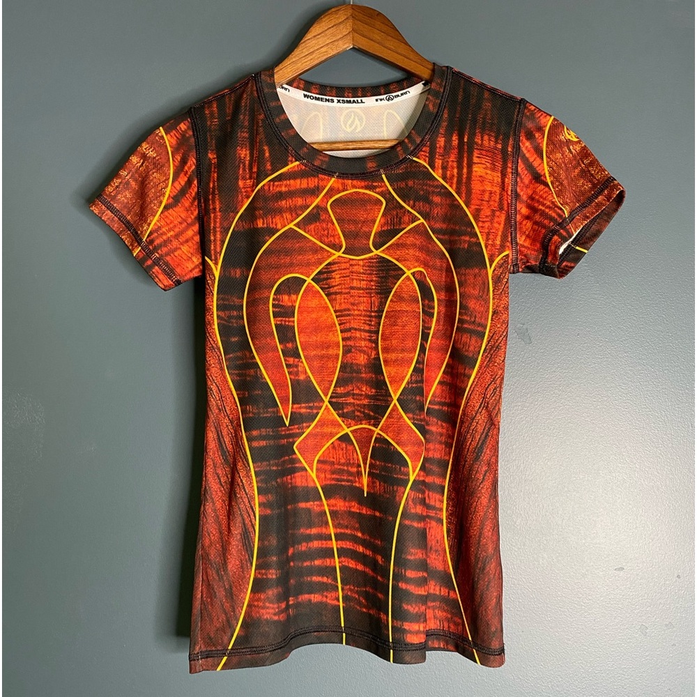 INKnBURN Aloha Koa Tech Top Size XS Orange/Black Moisture Wicking Short Sleeves